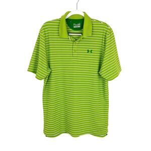 Under Armour Mens Loose Fit Heatgear Polo Shirt Stripe Short Sleeve Green Large
